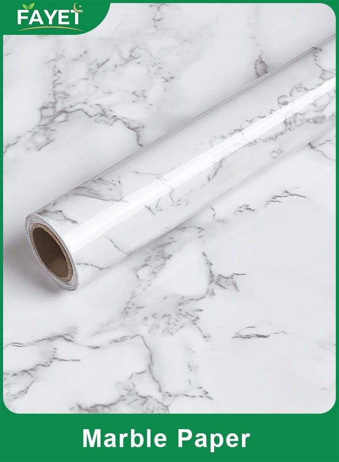 FAYET White Grey Marble Peel and Stick Contact Paper, Glossy Self-Adhesive Removable Wallpaper for Countertops, Cabinets, Kitchen and Bathroom Surfaces（40×300cm） - Image 1